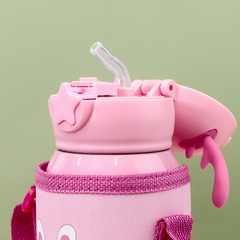 學生卡通鹿角真空316不鏽鋼保溫杯 雙蓋兔子兒童吸管彈跳兒童壺