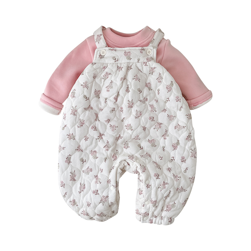 Traje de bebé otoño e invierno ropa de salida acolchada engrosada flor fresca 1-3 años bebé traje de escalada cálido de dos piezas 2