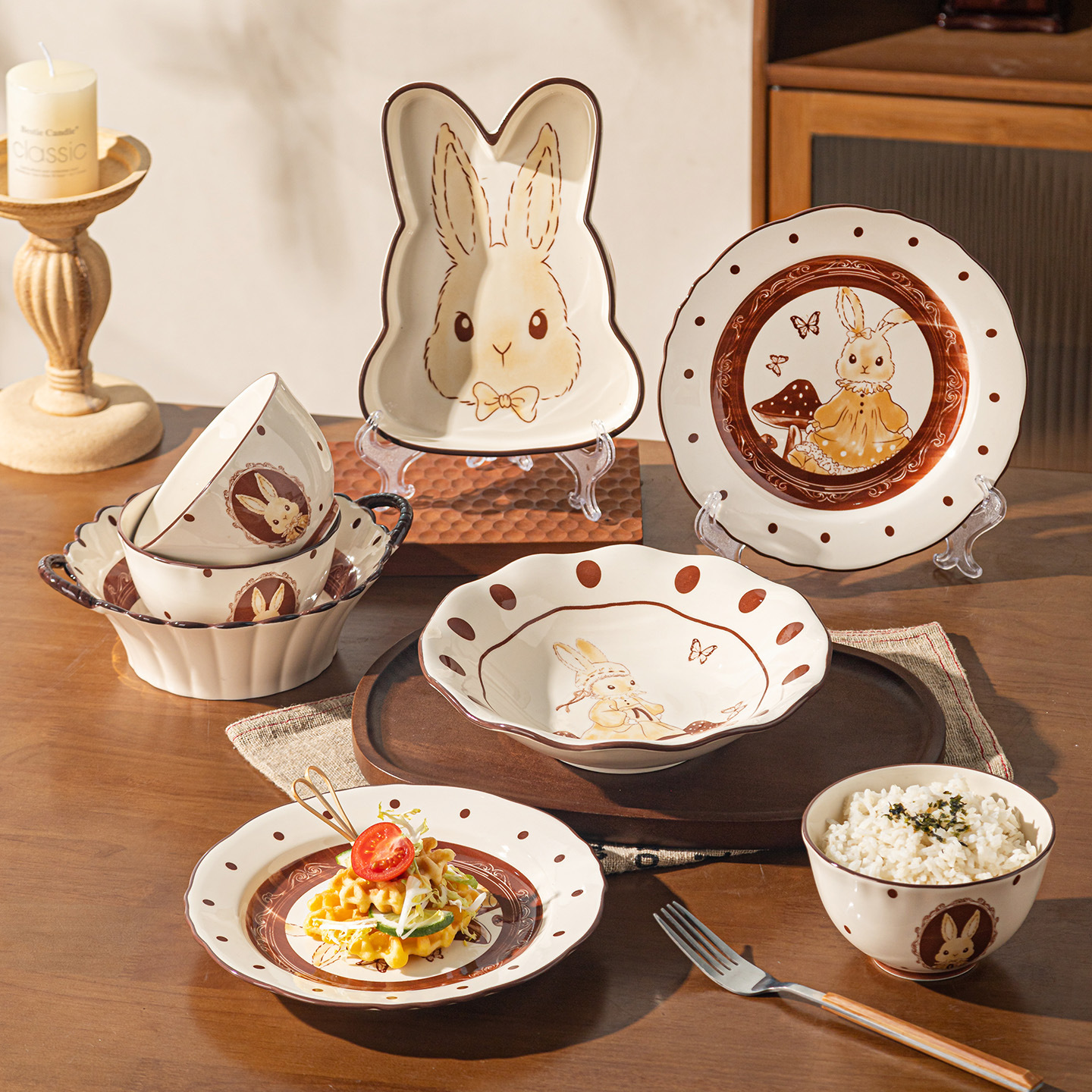 Hepburn Conejo encantador y cálido cubiertos de cerámica de alto valor de la cara set de platos de cerámica de bodas regalos caseros tazón de cerámica image 3