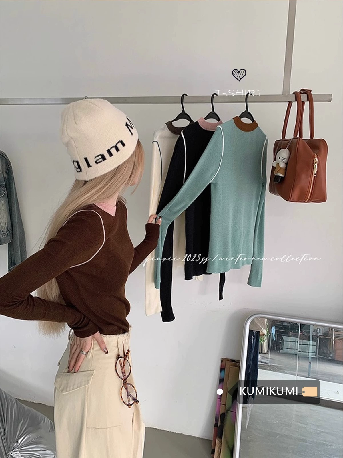 Ретро-контрастный цвет сшивания с вязаным свитером