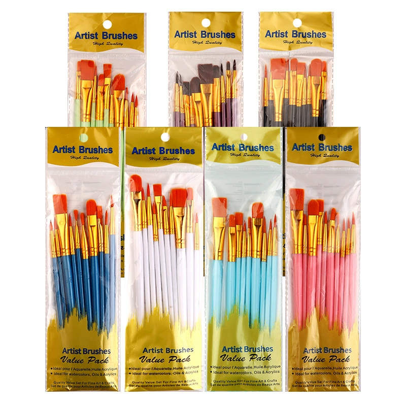 Трансграничный набор из 10 пластиковых столбов кисти для кистей Жемчужный синий цветной набор нейлоновых волос крючковой ручки водяной порошок масляной кисти