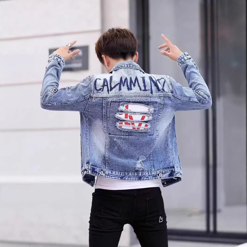 New Style Denim Jacket for Men, Casual Trendy Men's Denim Jacket, Youth Denim Clothing, Korean Style Spring and Autumn Light-Colored Jacket New Style Denim Jacket for Men, Casual Trendy Men's Denim Jacket, Youth Denim Clothing, Korean Style Spring and Autumn Light-Colored Jacket