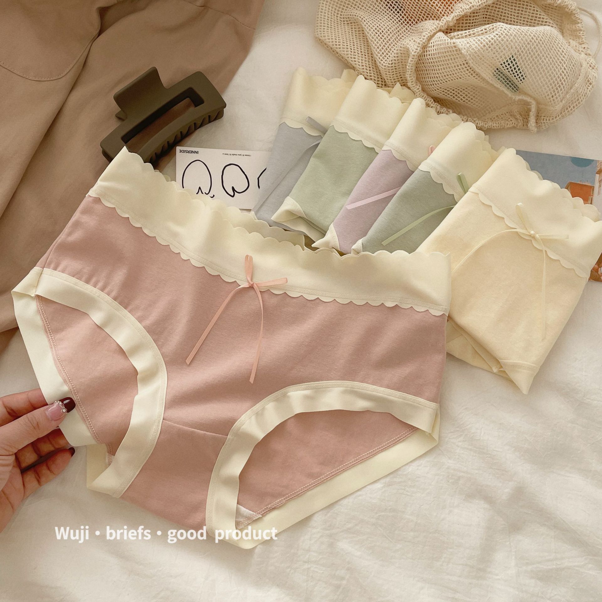 My musical high elastic edge medium high waist markless abdomen cotton pure cotton underwear breathable briefs for women