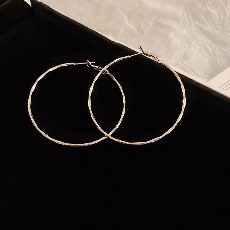 Pendientes geométricos con anillo de metal con aguja de plata, diseño minimalista de nicho, orejas de todo fósforo, pendientes de viaje de viento frío europeo y americano, mujeres