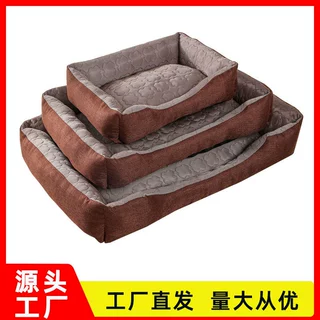 厂家直供宠物窝夏季冰丝凉爽狗窝亚麻透气中小型犬睡眠窝方形猫床