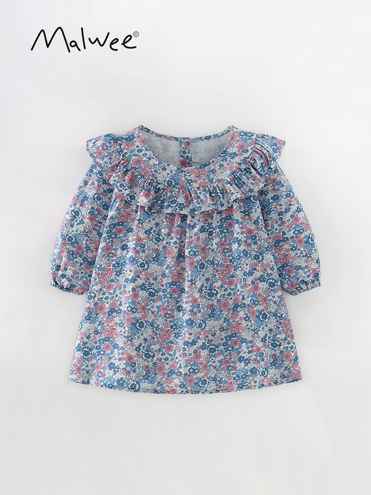 En stock malwee niños vestido otoño nuevo europeo y americano niños cuello redondo manga larga niñas princesa vestido