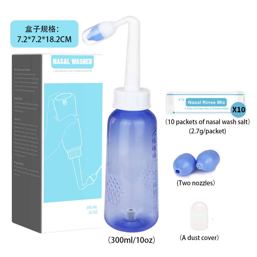 Botella de lavado nasal completo Inglés de 300m con 10-40-80 paquetes de lavado nasal de sal de lavado nasal
