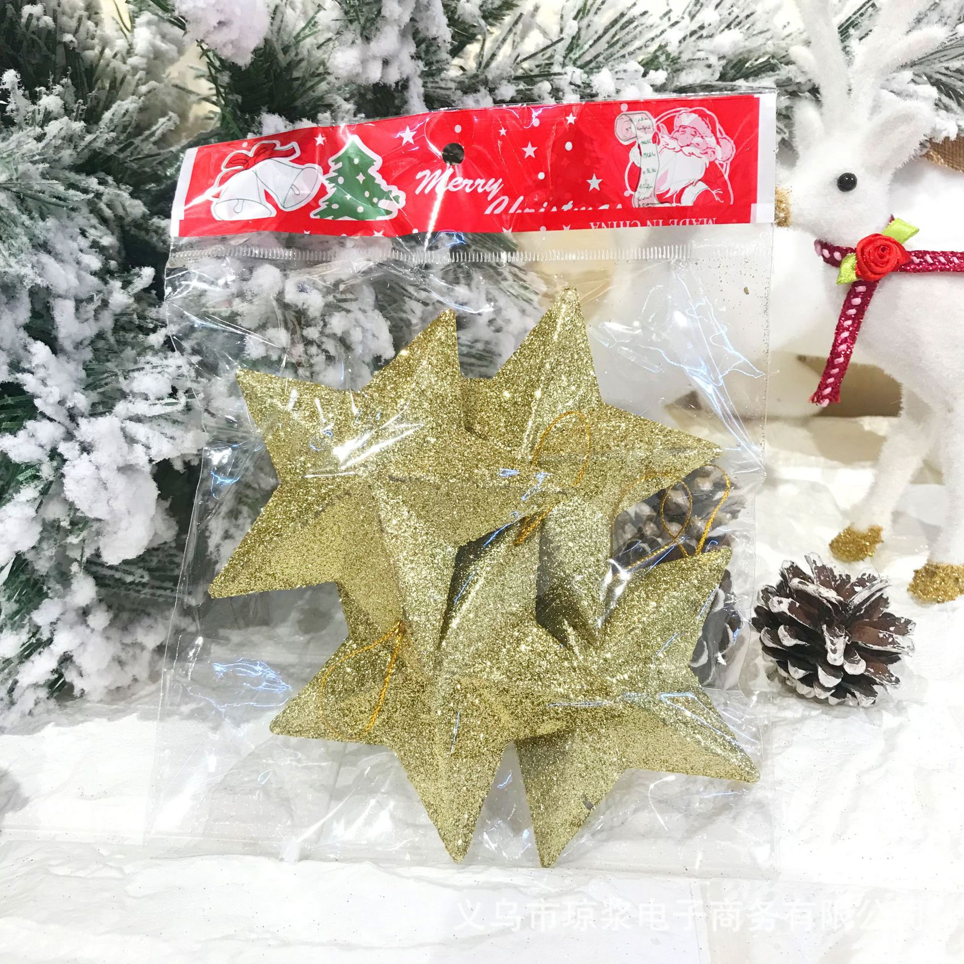 Decoraciones de árbol de Navidad transfronterizas polvo de oro de pentacos polvo de polvo de moldeo por soplado de pentacos de plástico al por mayor