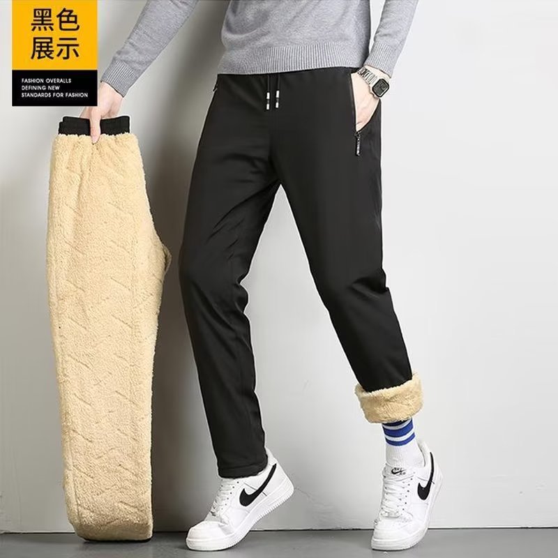 跨境批发冬天加绒加厚加棉防寒保暖裤羊羔绒长裤男运动裤一件代发