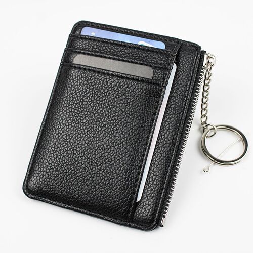  New Casual Card Bag Zipper Keychain Multi-card Slot ID Leather Case Multi-function Lychee Pattern Coin Purse Card Holder