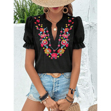 W 66344 V-neck floral embroidery chiffon shirt V �컨�ܴ���