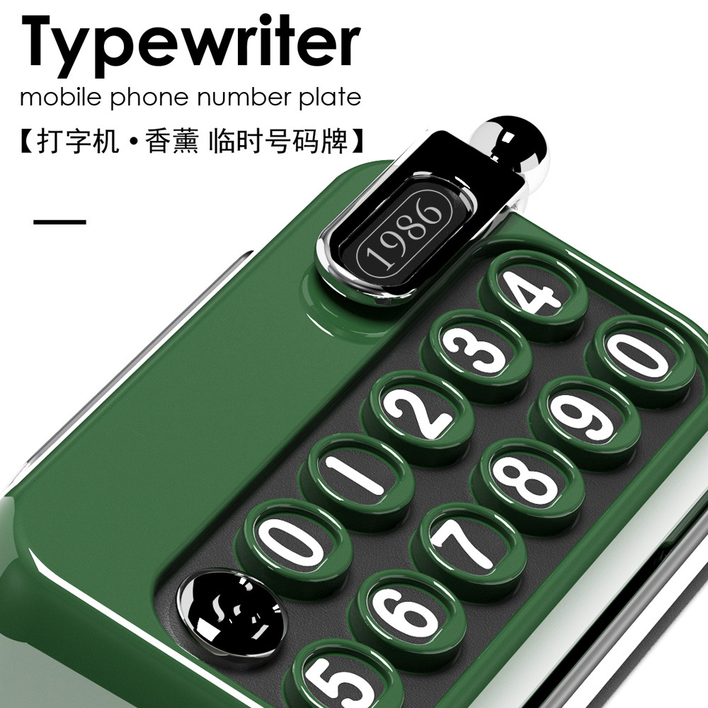 Typewriter Parking Sign with Aromatherapy, Retro New Style Creative Car Decoration, Interior Car Accessory, Mobile Phone Number Plate for Car