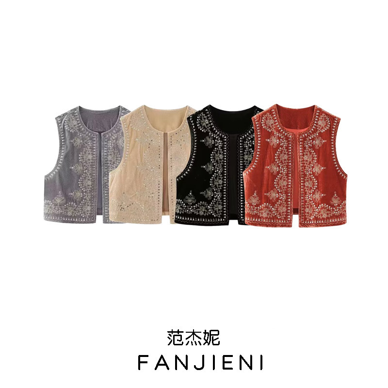 ZR foreign trade wholesale European and American style women's retro fashion casual embroidered velvet vest 6895 268 800