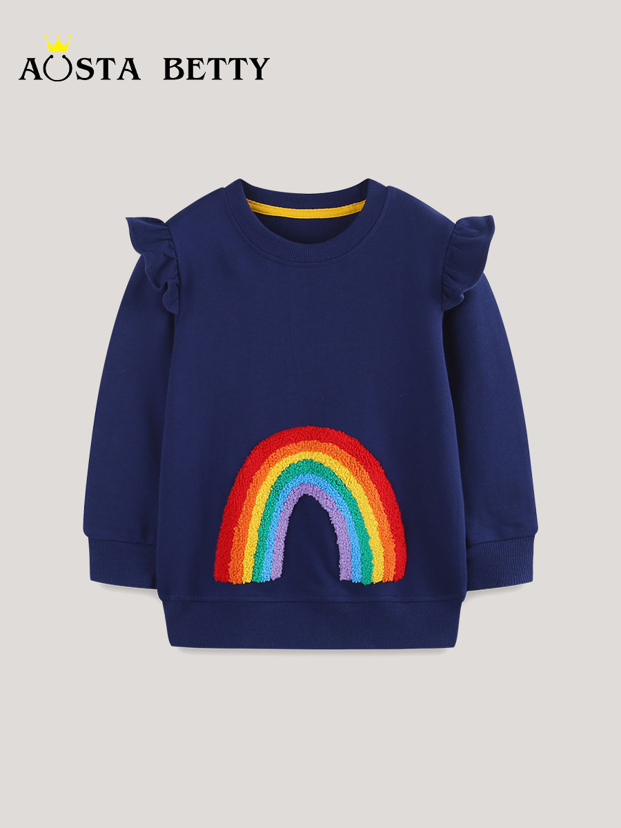 Suéter de moda para niñas, suéter infantil de cuello redondo bordado de estilo europeo y americano, nuevo producto de otoño, suéter de punto de algodón para niños pequeños y medianos