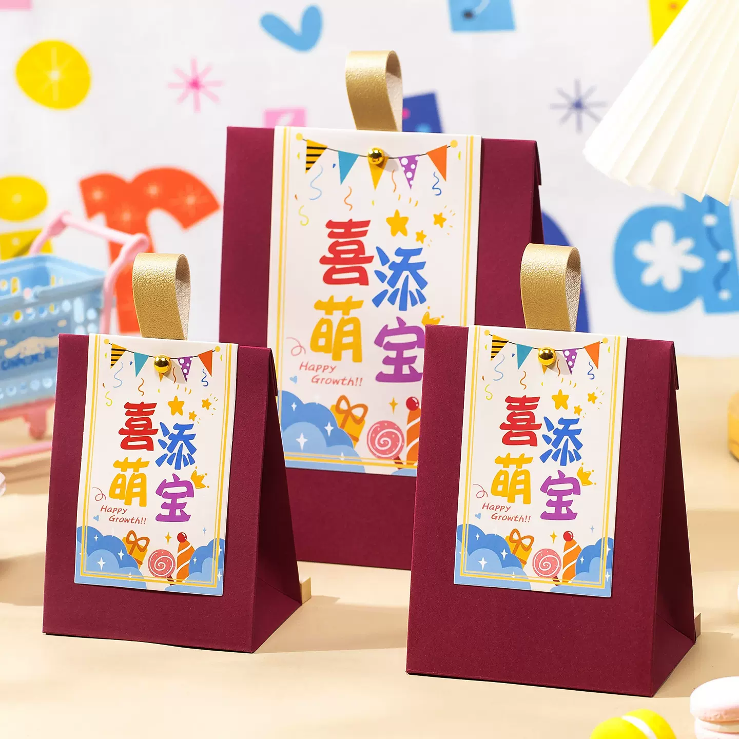 2025新款宝宝满月喜糖盒子手提糖果袋百天生日小孩周岁礼伴手礼盒