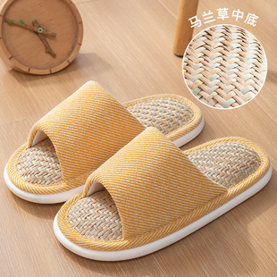 Linen Slippers Women's Summer Indoor Home Non-slip Thick Bottom Household Quiet Slip-on Feeling Four Seasons Cotton and Linen Slippers for Women