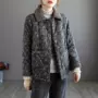 新款碎花绒毛领翻领女棉服