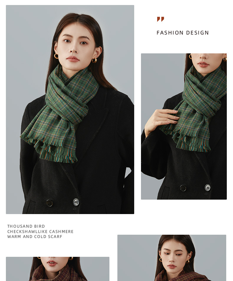 Sciarpa a quadri Scialle coreano verde vegetale in salamoia da donna Versatile di alta qualità Collo caldo spesso_voghion.com
