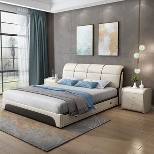 European-style light luxury imitation leather bed simple fashion 1.8 m double bed master bedroom wedding bed 1.5 m soft storage high box bed