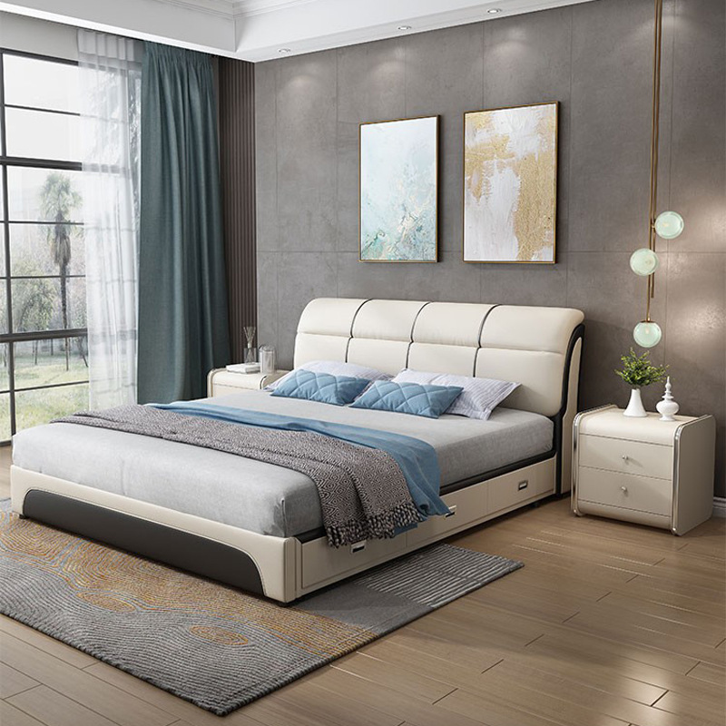 European-style light luxury imitation leather bed simple fashion 1.8 m double bed master bedroom wedding bed 1.5 m soft storage high box bed