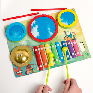Cross-border children's wooden harps, drums, gongs, hand-eye coordination training, early education, educational enlightenment, musical instruments and toys wholesale