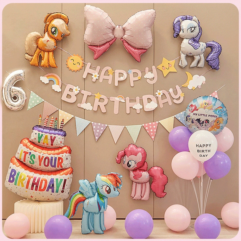 Украшение для дня рождения в стиле My Little Pony Cartoon Girl, сцена-декорация, шарики, фоновый набор для детей и младенцев