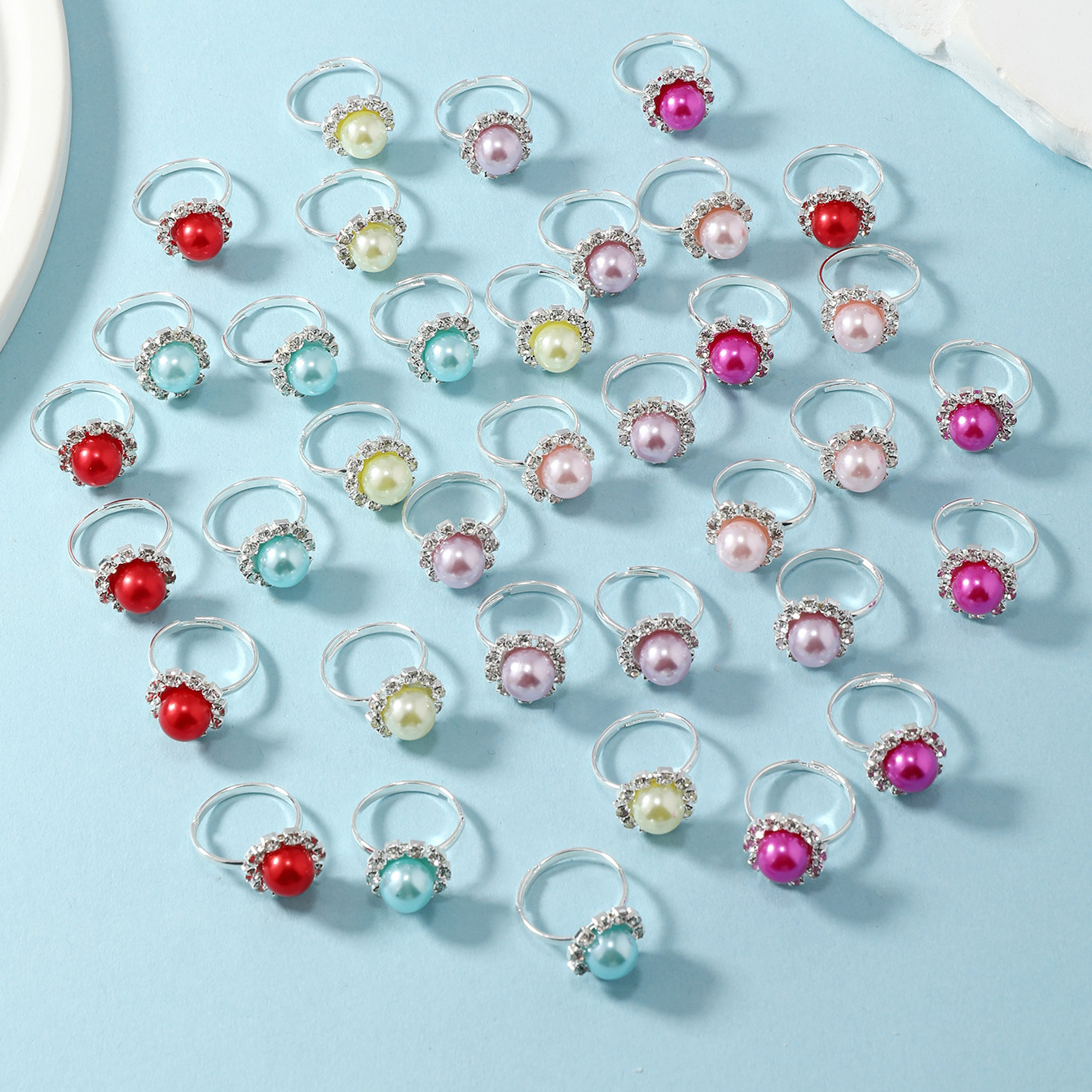 2025 New Imitation Silver Ring Creative Inlaid Imitation Pearl Ring Women's Cute Joker Children's Jewelry Wholesale