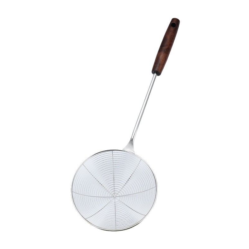 Colador de acero inoxidable, colador de alambre con mango de madera, colador de harina para hornear, colador grande, olla caliente, cuchara para freír, cocina casera