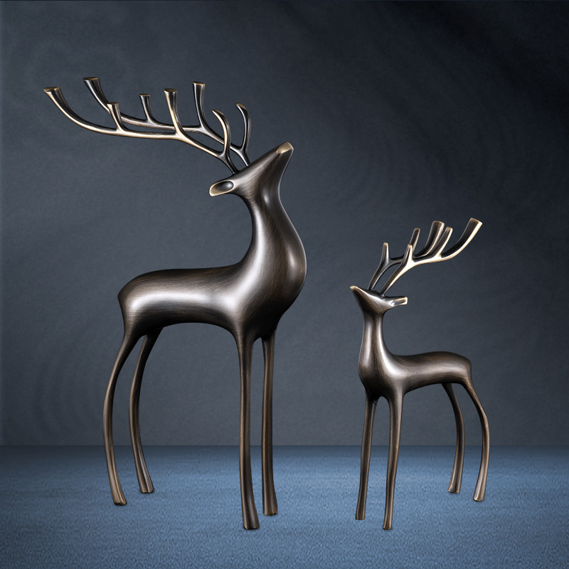工艺品酒柜装饰品轻奢鹿办公室铜客厅装饰摆件黄铜新房玄关电视柜