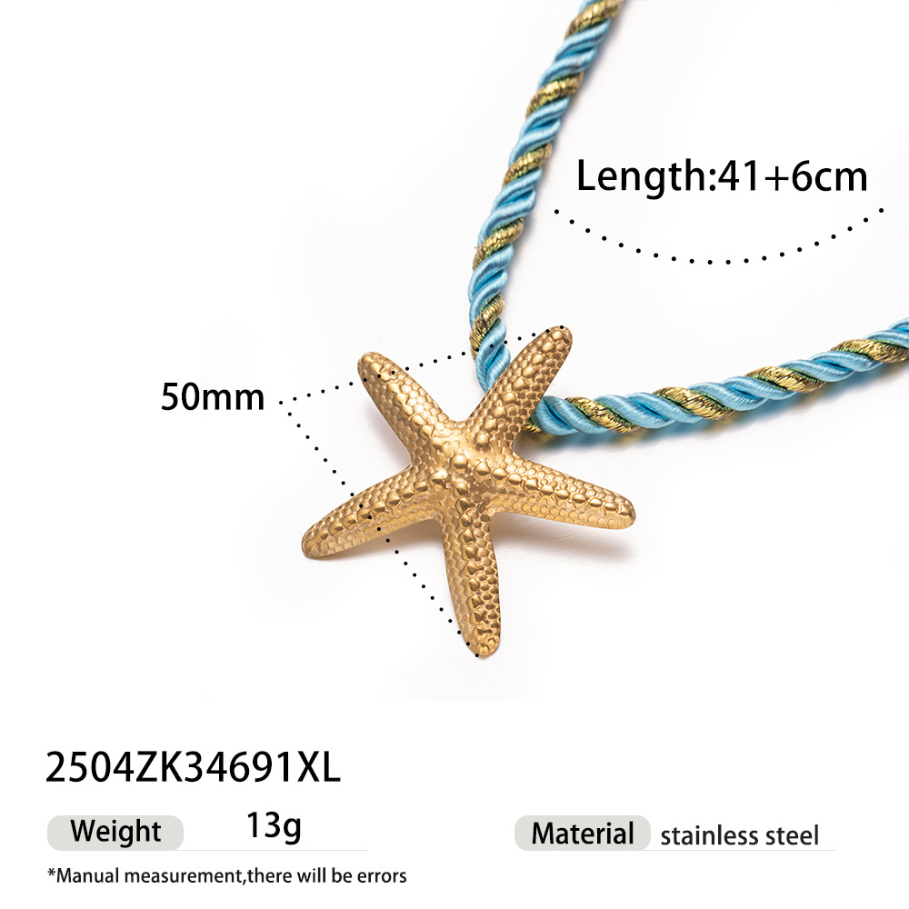 Taena collar de estrella de mar de acero inoxidable europeo y americano apilado para llevar estrella de mar de alta calidad collar de acero de titanio de cuerda gruesa joyería explosiva transfronteriza image 7