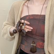 2025新款几何木质吊坠项链复古民族风气质毛衣链小众简约百搭项饰