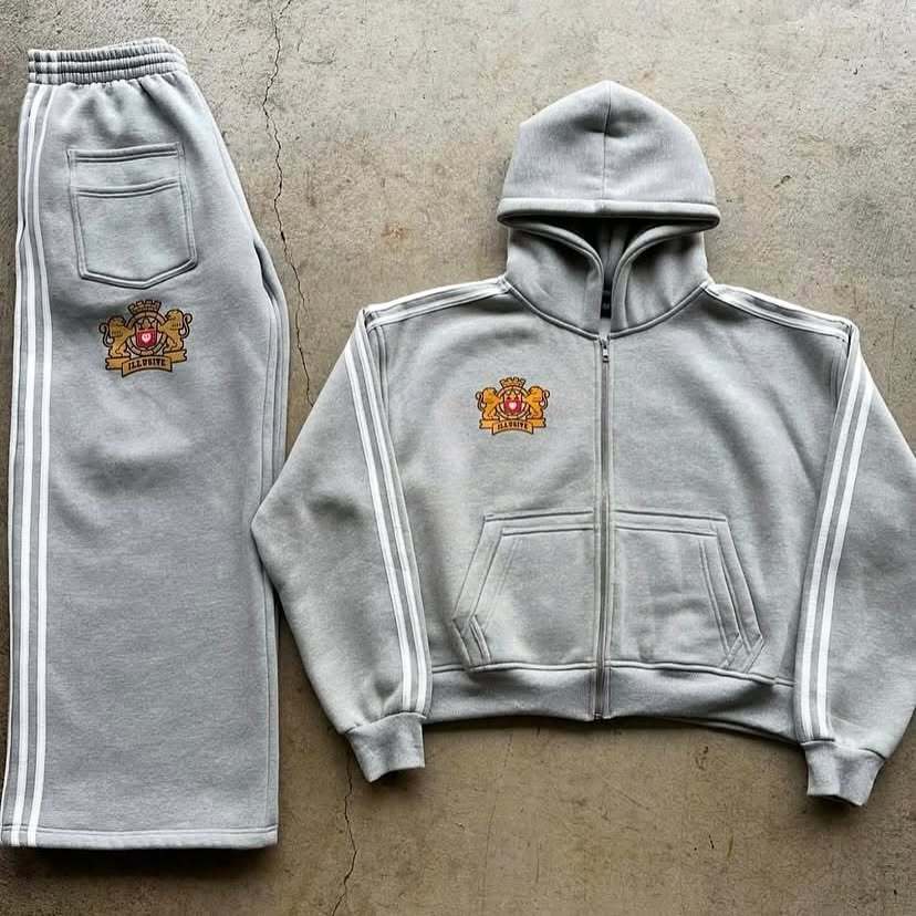 "Oversized-Streifen-Hoodie-Set - Unisex-Winterpullover mit überschnittenen Schultern und passender Hose, Streetwear-Loungewear (Schwarz/Grau/Pink/Kastanienbraun, S-XL)"_voghion.com