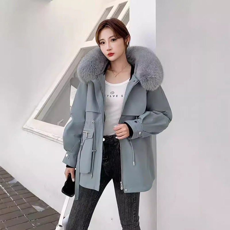 2025 New Fox Fur Parka Women's Rex Rabbit Fur Liner Removable Fur Jacket Women's Mid-Length Coat Winter