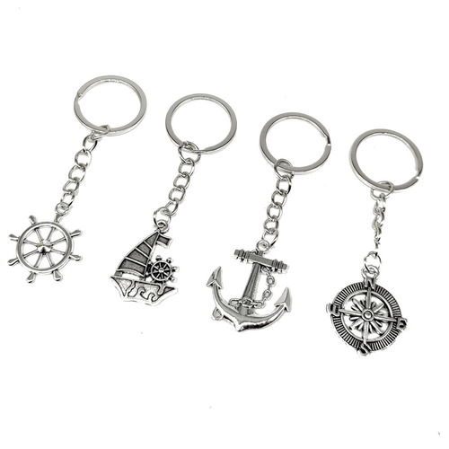 European and American cross-border sailing vintage sailing ship key chain compass anchor lighthouse key chain decorative key pendant