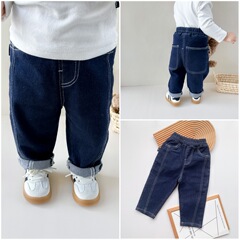 兒童牛仔褲2024春季新款男女寶寶外出休閒長褲嬰幼兒寬鬆褲潮