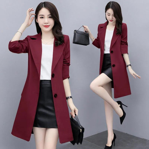 Spring and autumn high-end mid-length windbreaker jacket for women with long sleeves and slim cardigan tops for niche individuals