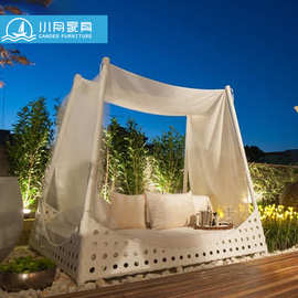 户外沙发床室外躺椅沙滩异形床露台藤编躺床花园庭院创意家具懒人