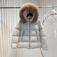 正确版本外贸原单高品质25fw南油女士小A短款毛领连帽羽绒服外套