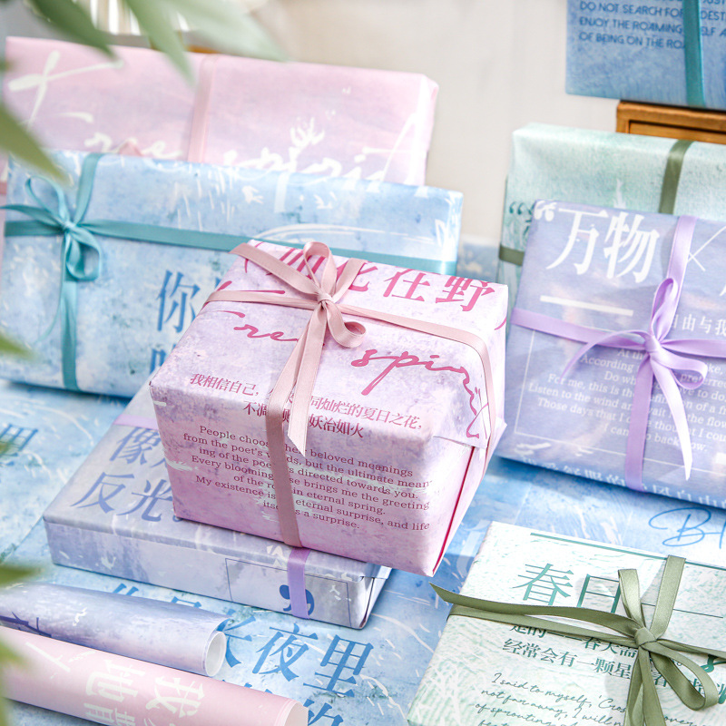 Mr. Paper ins papel de embalaje de texto poema de 17 días papel de embalaje de regalo moderno de gran tamaño papel de embalaje de flores