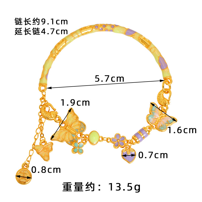 Nueva pulsera china de oro de arena vietnamita de lujo esmalte antiguo diseño de pulsera mariposa para joyas no se desvanecen