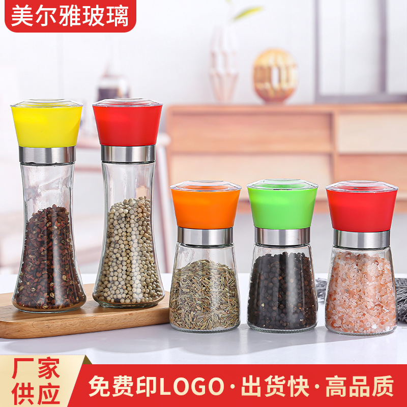 Manual Pepper Grinder Grinding Bottle Grinder Black Pepper Powder Seasoning Bottle Household Glass Seasoning Bottle Wholesale
