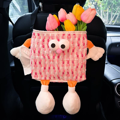 Car Trash Can, Car Seat Car storage bag/box - pink-big-eyes-garbage-bin-with-waterproof-inner-bucket