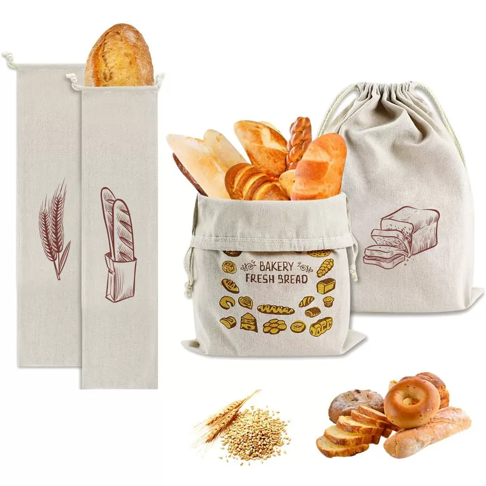 现货棉布抽绳面包袋可重复使用面包拉绳袋法棍面包装棉麻束口袋子