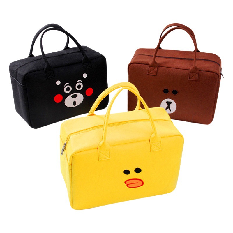 Coreano bolsa de viaje de dibujos animados de gran capacidad bolsa de equipaje moda ligera estudiante femenina plegable fieltro oso bolsa de equipaje