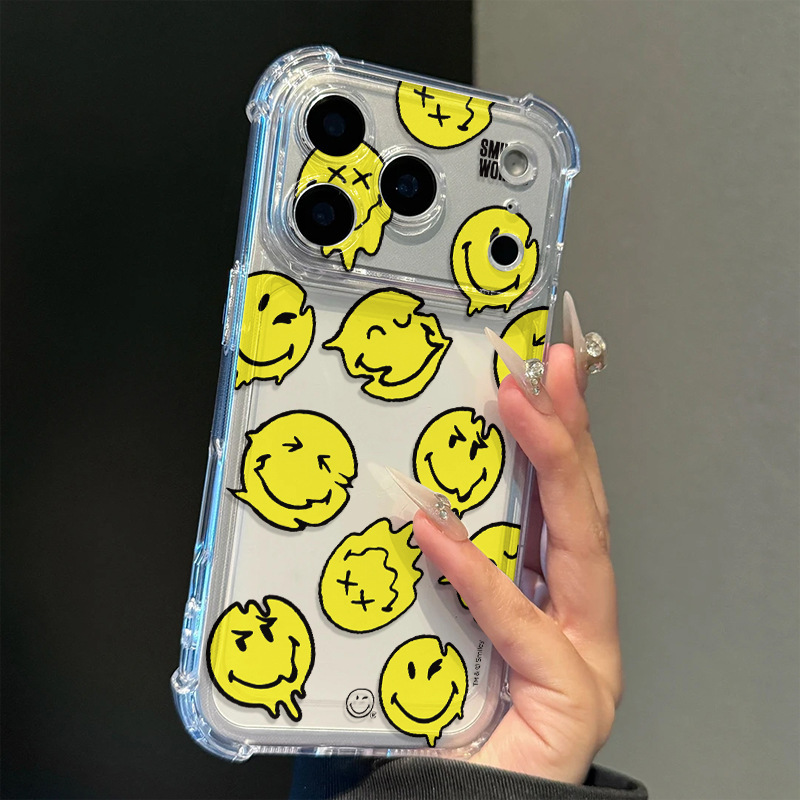 Smleyworld Niche Design Smiley Face iPhone 17 Phone Case Transparent 15Promax Anti-Fall 13 Personalized