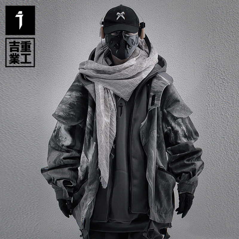 Jiye Heavy Industry National Tide Autumn and Winter Waste Soil Wind Hem Wear Fake Two-piece Jacket Men's and Women's Loose Hooded Jacket Cotton-padded Jacket Jiye Heavy Industry National Tide Autumn and Winter Waste Soil Wind Hem Wear Fake Two-piece Jacket Men's and Women's Loose Hooded Jacket Cotton-padded Jacket