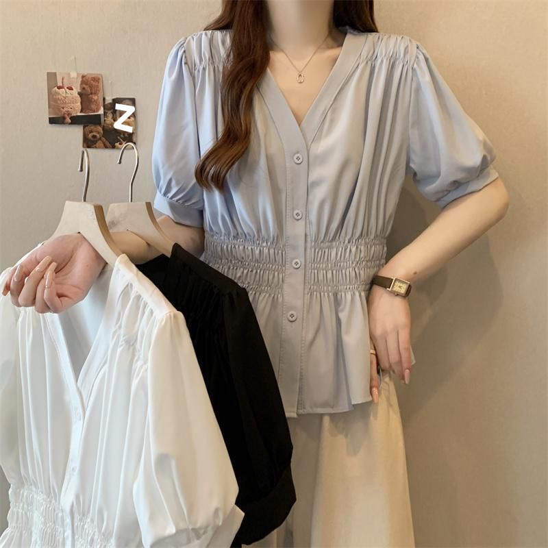 2025 夏の新大きいサイズ痩身無地半袖 V ネックシャツファット MM お腹カバー工場卸売|undefined