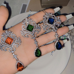 Versa復古新款奢華吉祥坦桑藍吊墜 微鑲滿鑽鏤空鴿血紅項鍊女