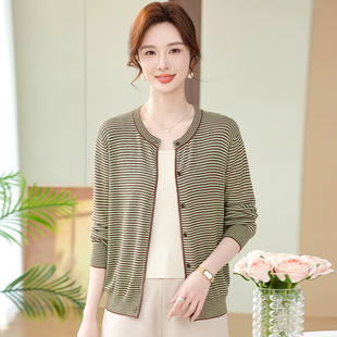 Young Mom Spring Striped Coat Women's 2025 Middle-aged and Old Spring and Autumn Loose Fashion Knitwear Coat Top