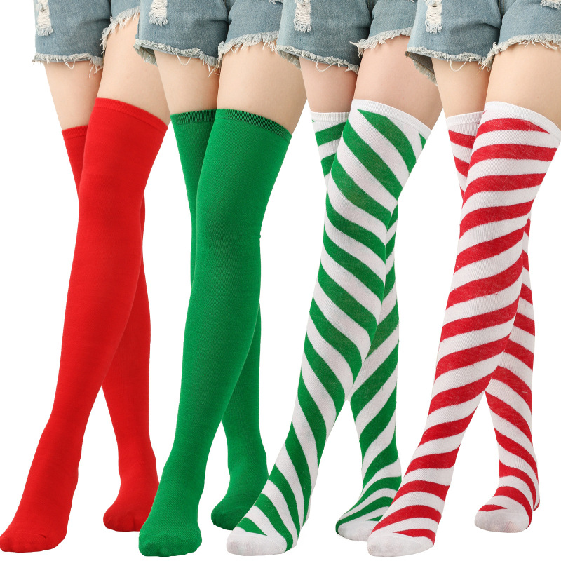 Cross-border foreign trade Women's knee-high socks diagonal striped Christmas socks women's green stockings European and American Christmas twill stockings